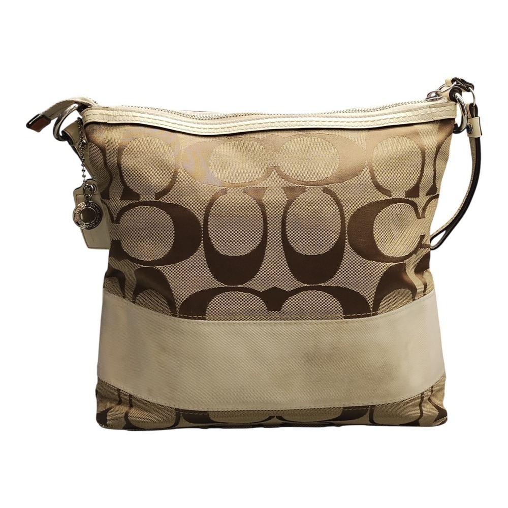 Coach Signature‎ Shoulder Bag Womens Multi Canvas Leather Casual Zip Closure